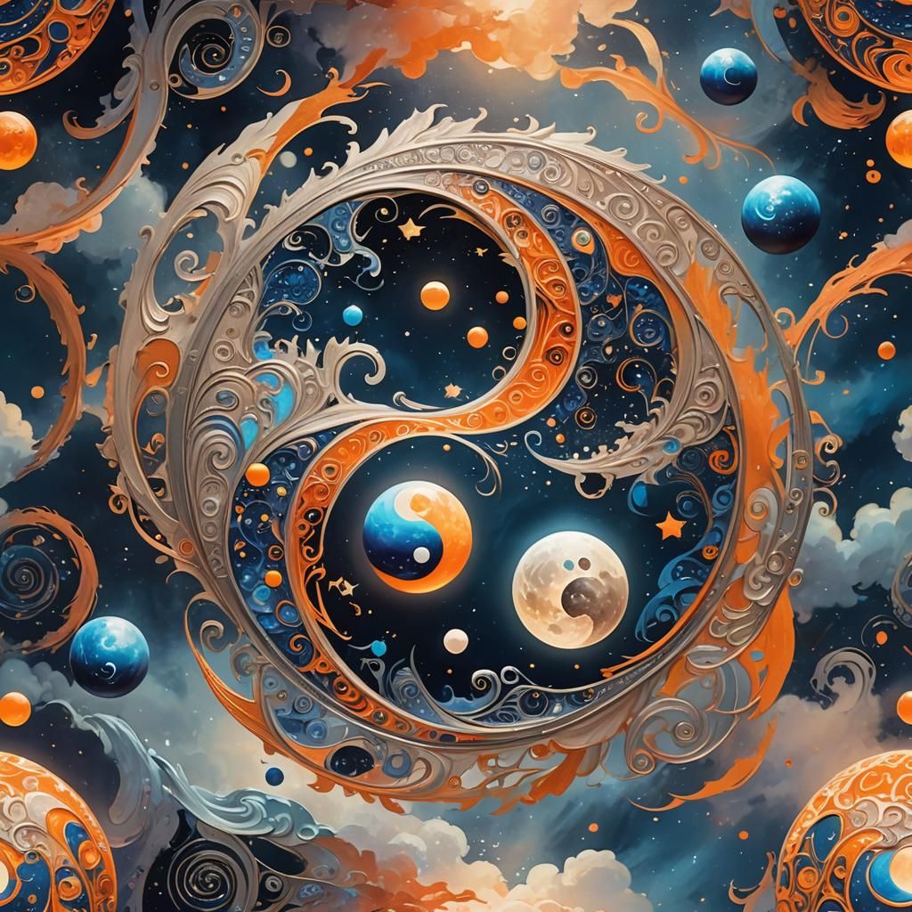 Ethereal Ying and Yang Orbs Under Moonlight
