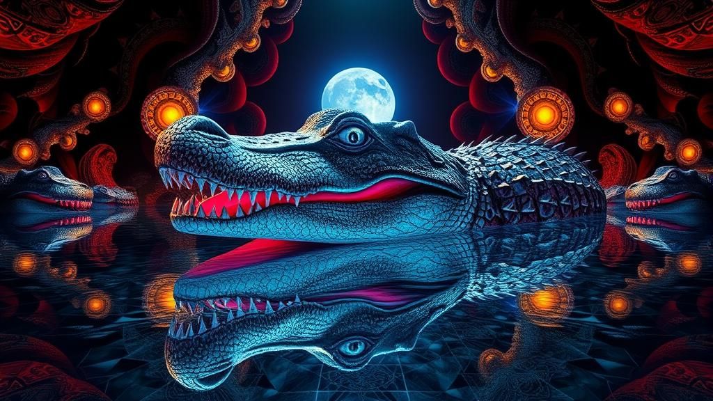 Surreal Fractal Crocodile Portrait in Bright Light