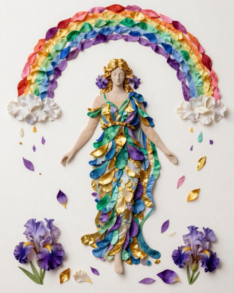 Iris Goddess of Rainbows Crafted from Flower Petals