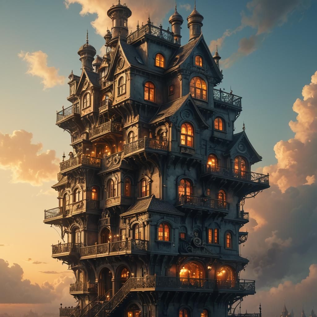 Steampunk Tower with Impossible Geometry and Vivid Colors