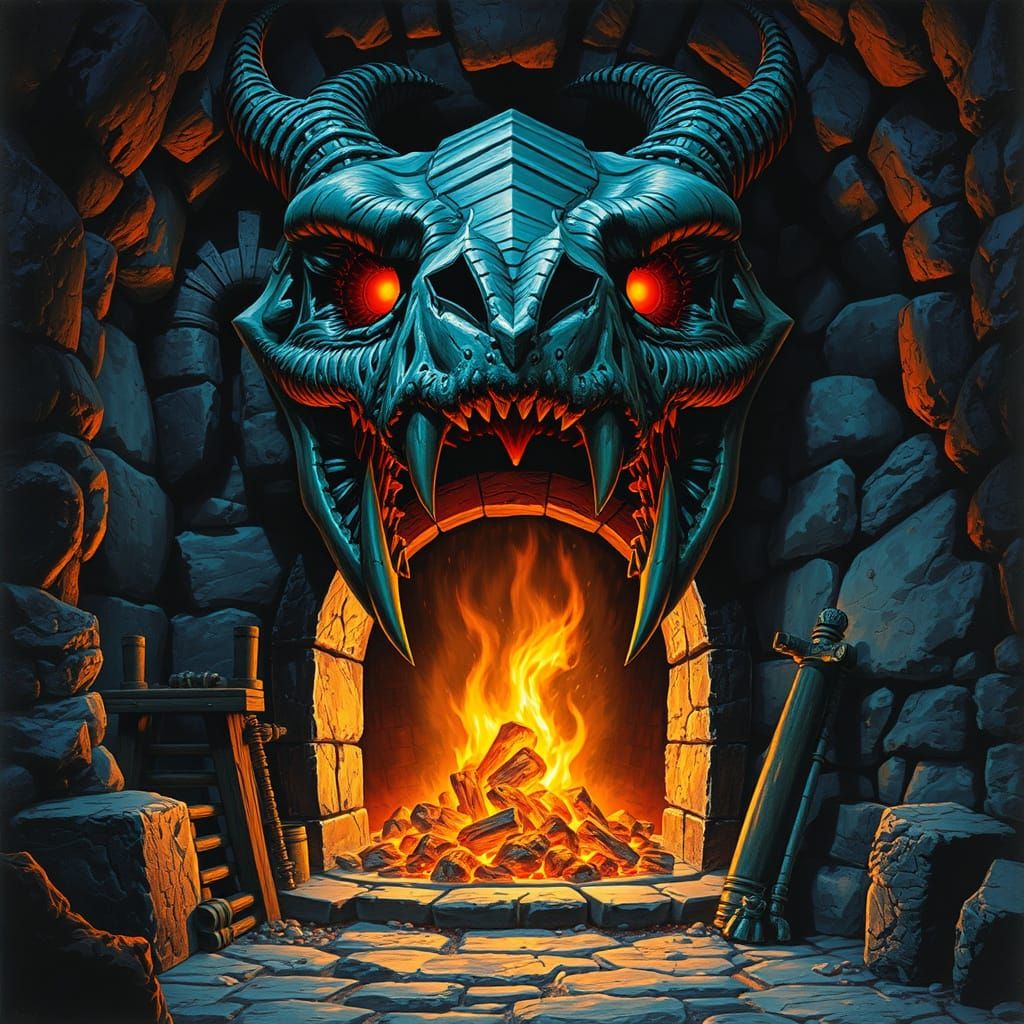 Dragon Skull Forge Entrance with Dramatic Lighting