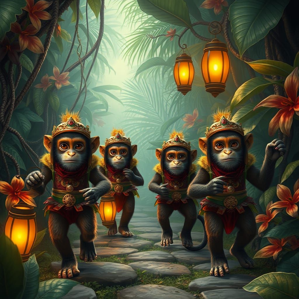 Monkeys in Jungle Costumes: A Hyperrealistic Rendering