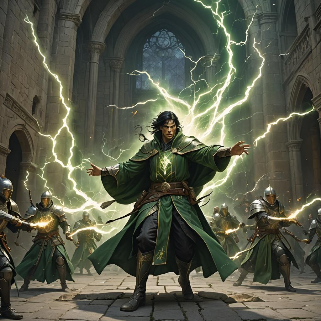 Mage Unleashing Lightning in Dark Fantasy Style