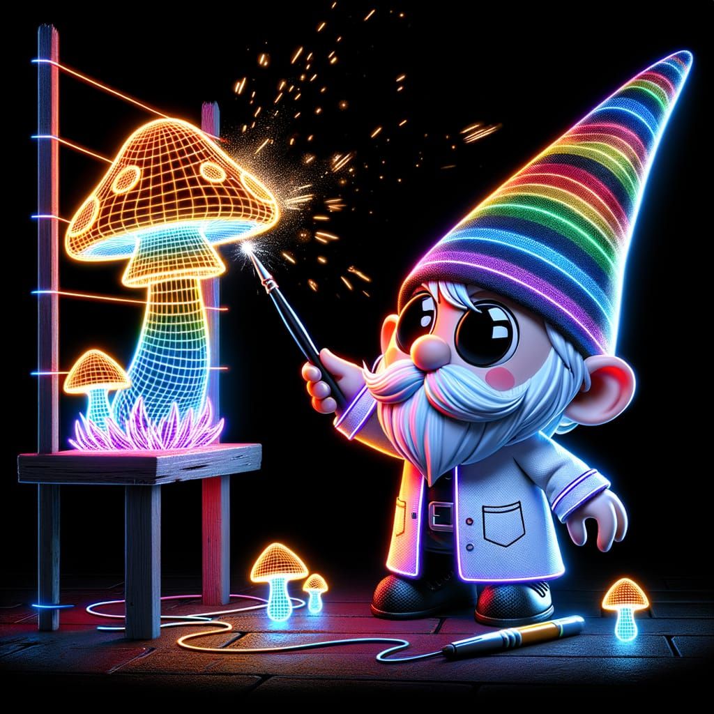 Gnome Painter Creates Neon Mushroom Forest