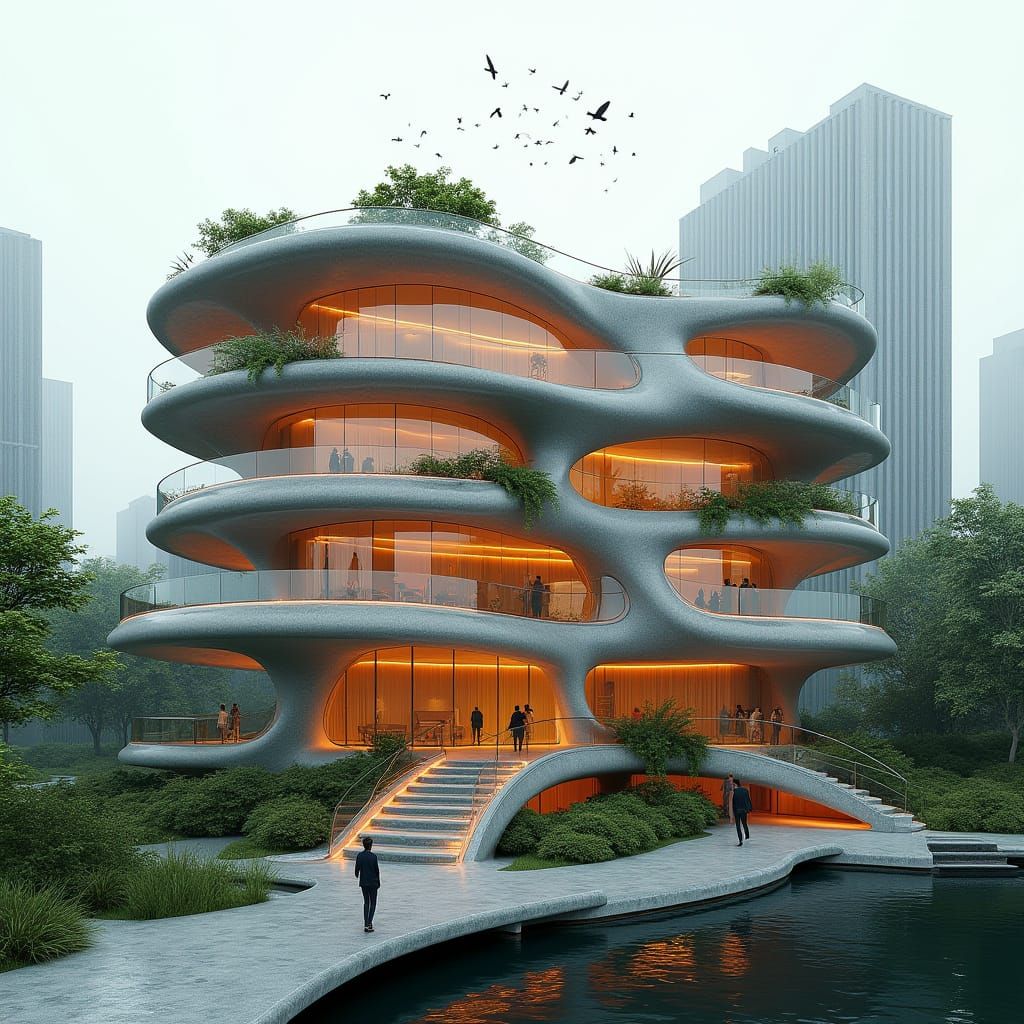 Futuristic Flower Building with Snake Skin Texture