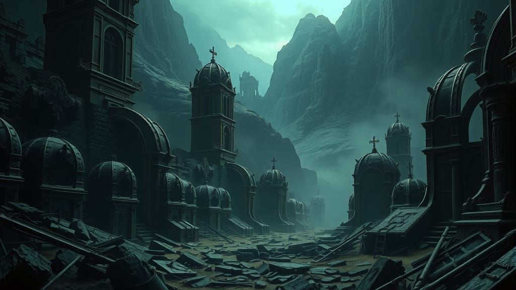Desolate Valley Tombs in Gothic Art Style
