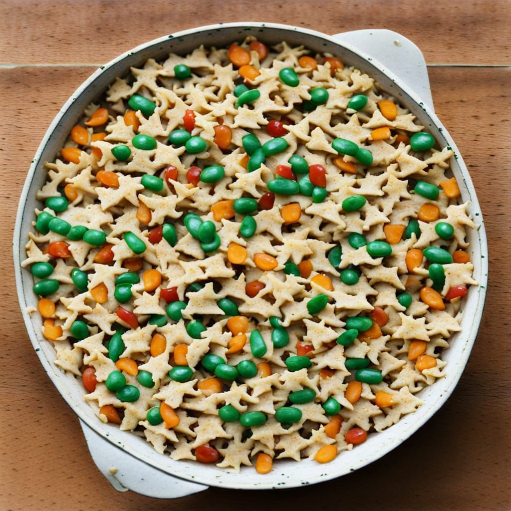 Tuna fish casserole made from goldfish crackers and shoelace...