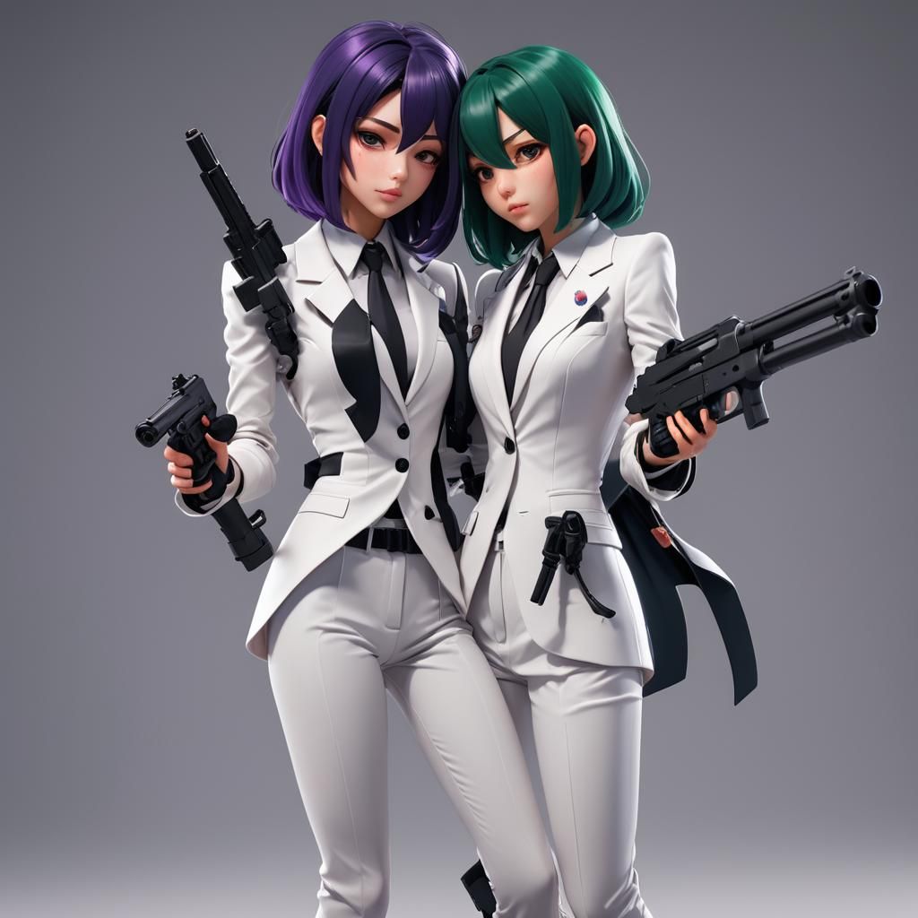 Anime Girls Kissing in 3D Animation Style