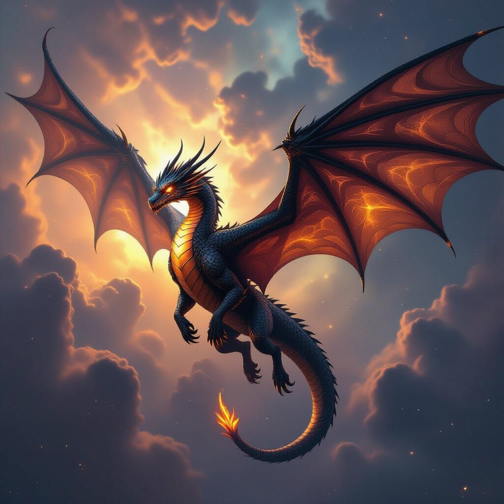 Dragon Soaring Through Nebula in Digital Matte Painting