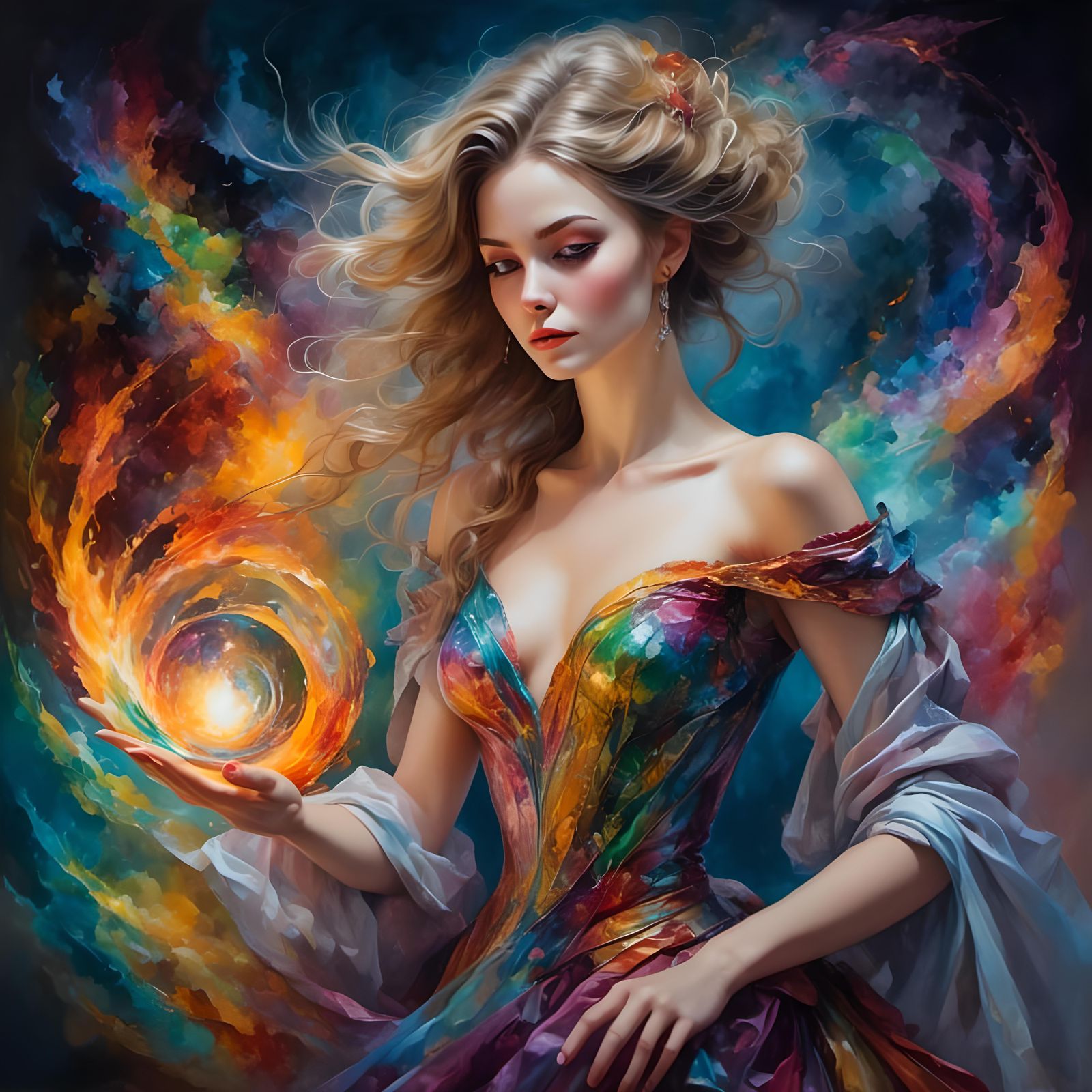 Rainbow Sorceress in Fiery Spiral
