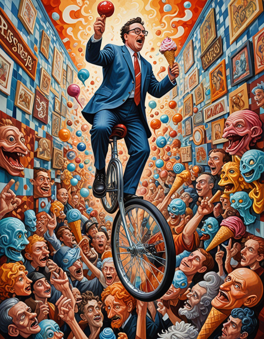 Wayne Knight on Unicycle in Vibrant Kosher Deli Scene