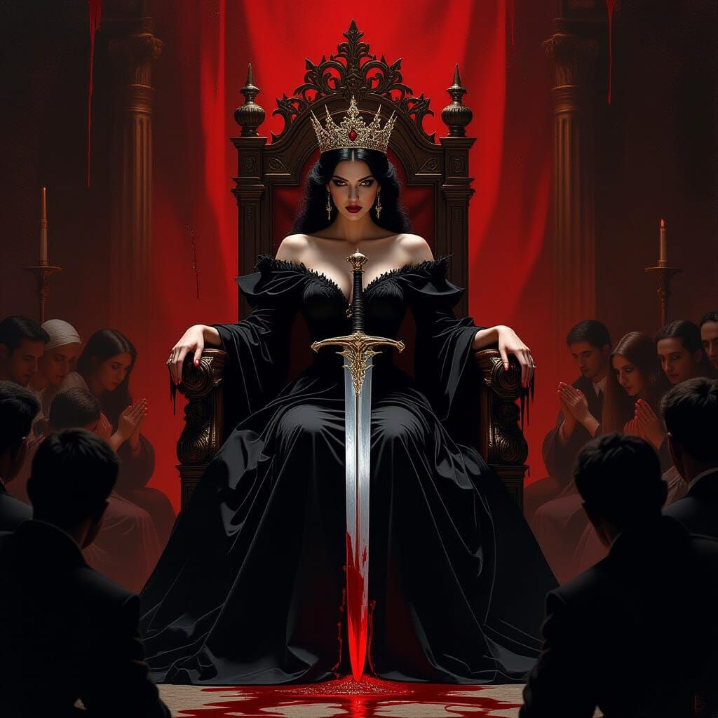 Dark Goddess on Throne in Baroque Style