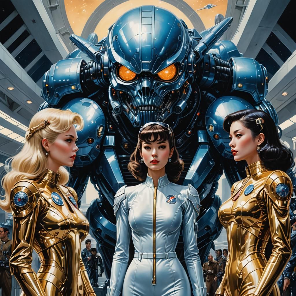 Retro Sci-Fi Women in Gold Suits