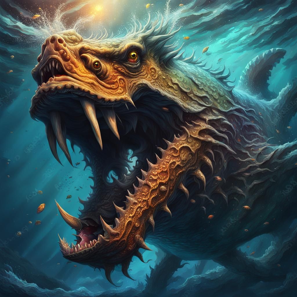 Hyperrealistic Sea Beast in Deep Water