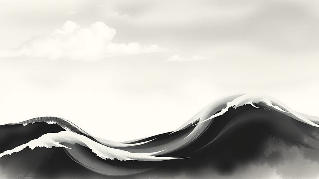 Balanced Sumi-e Painting of Sea and Sky Harmony