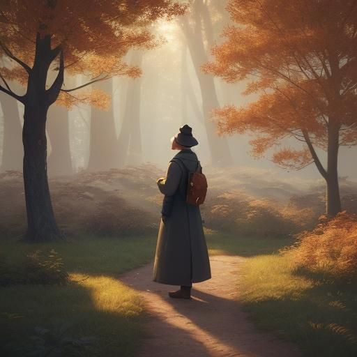 Autumn Landscape with Figure, Pixar-Inspired Concept Art