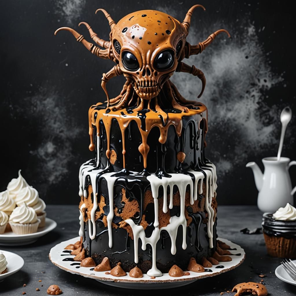 Biomechanical Alien Cake: Rusty Dessert Masterpiece