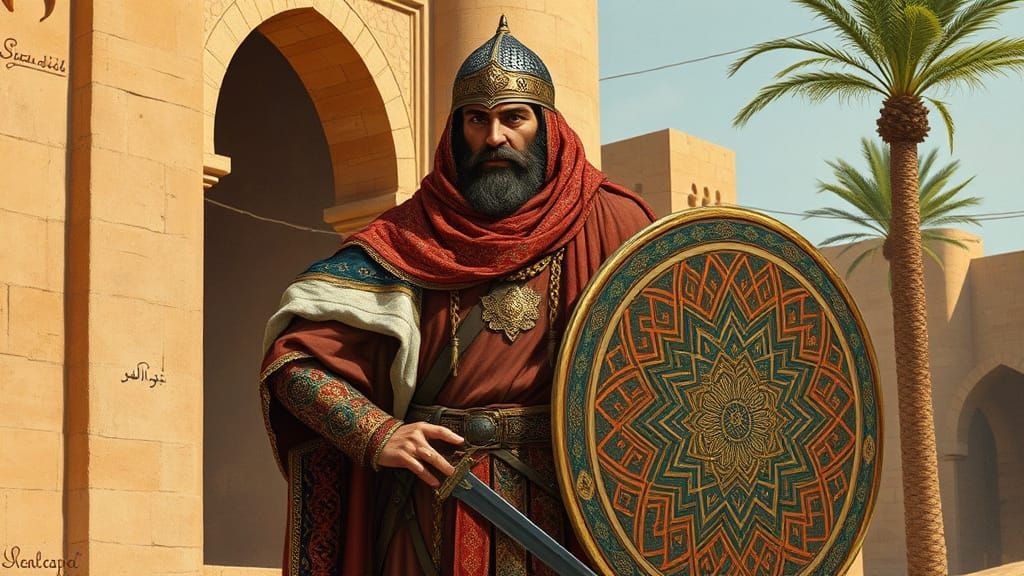 Medieval Middle Eastern Warrior in Intricately Patterned Rob...