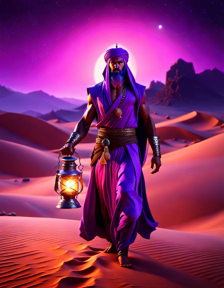 Djinn Walking in Desert with Lantern