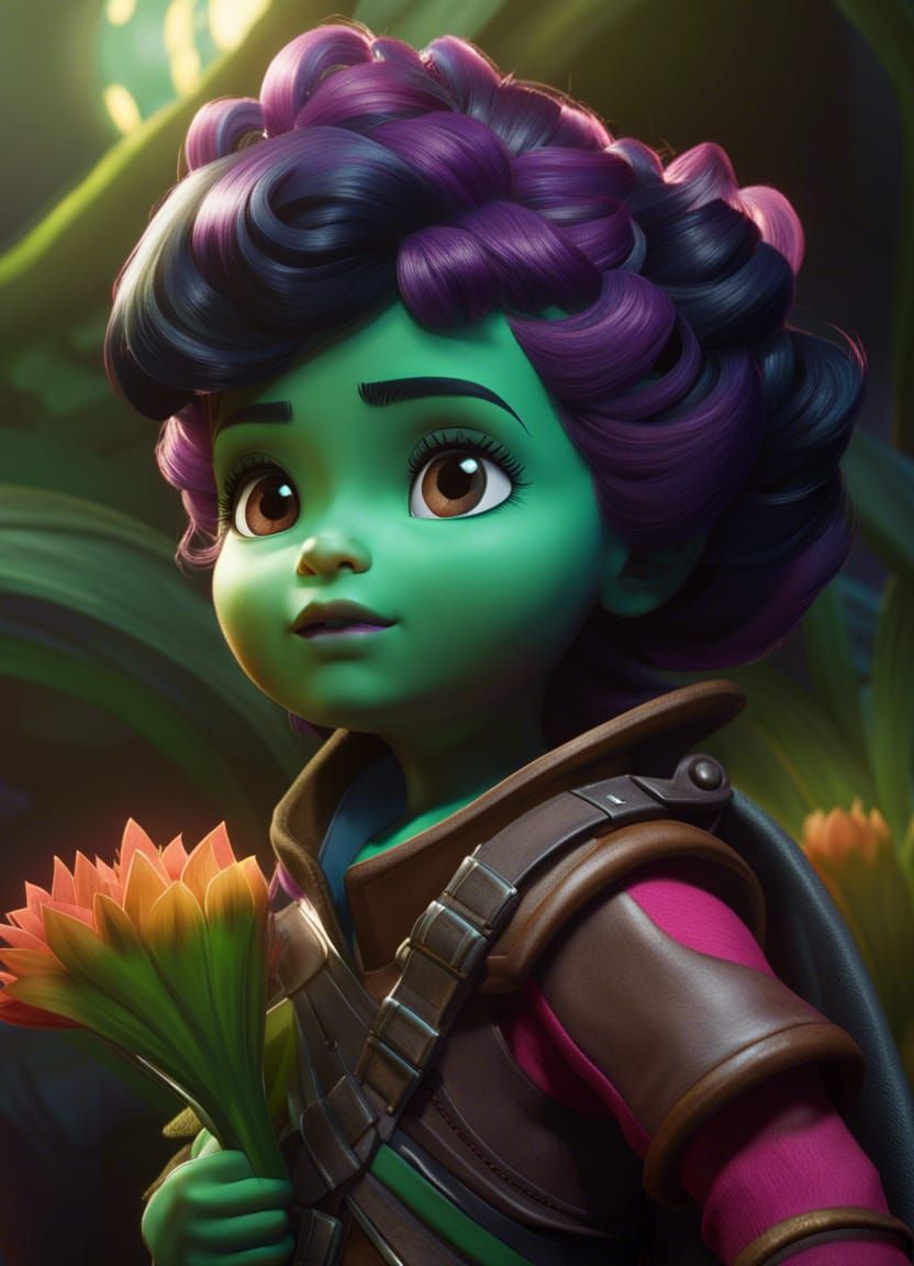 Gamora as Cute Green Baby in Pixar Style