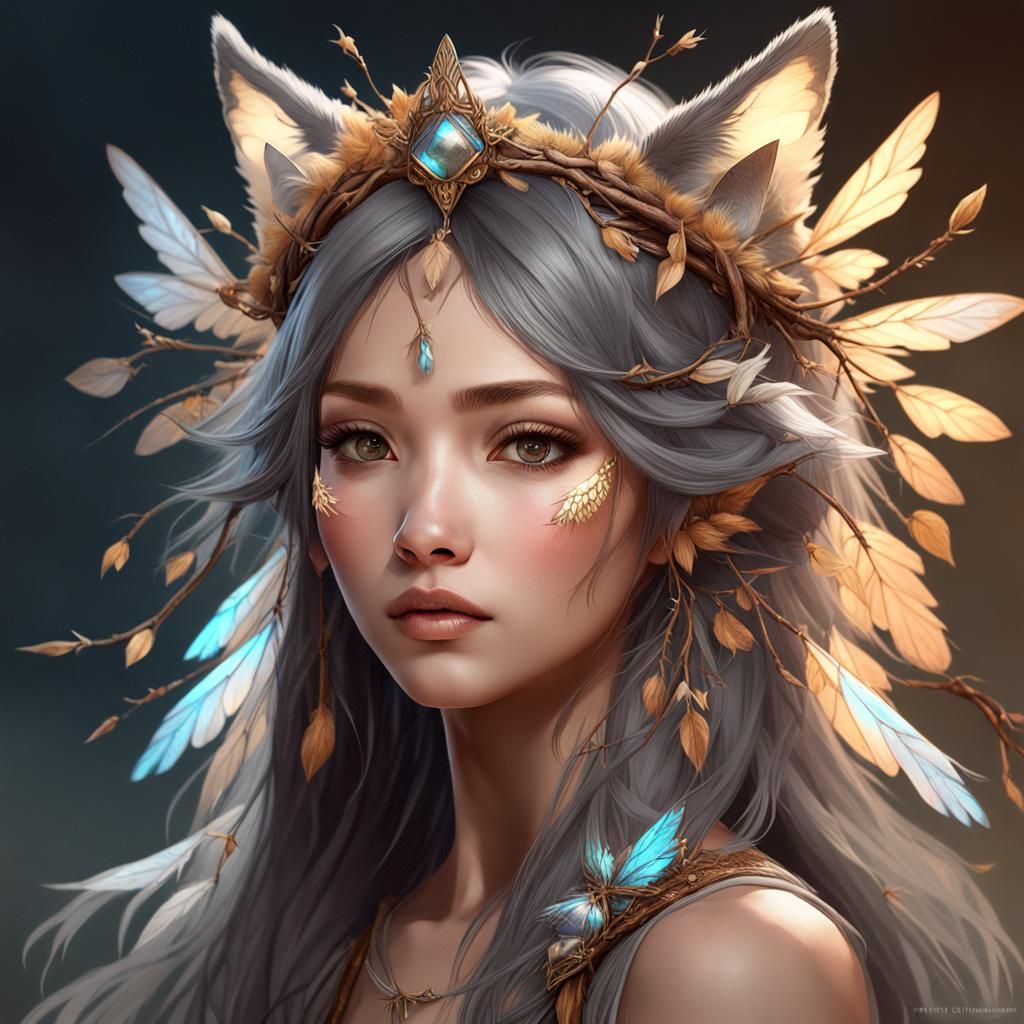 Wolf Fairy Portrait with Delicate Wings