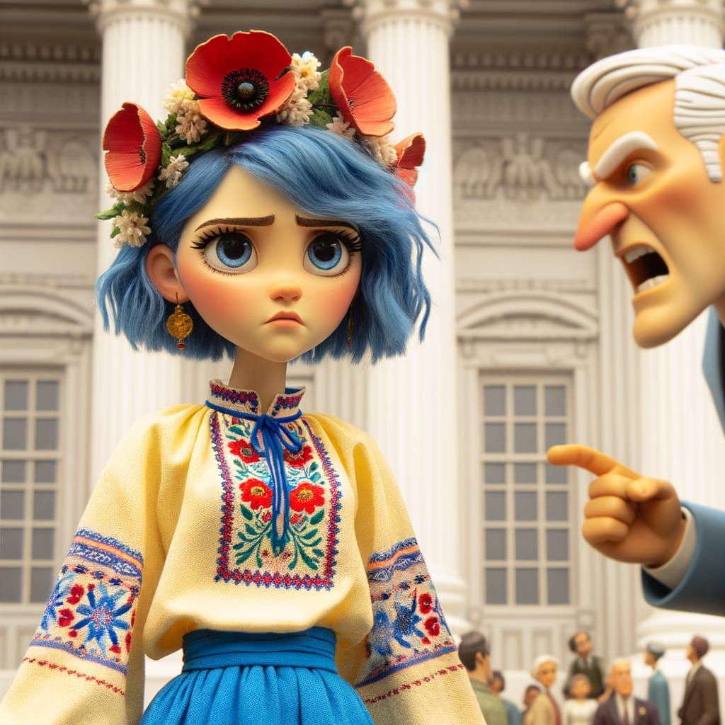 Classical Animation Woman in Ukrainian Embroidered Shirt and...