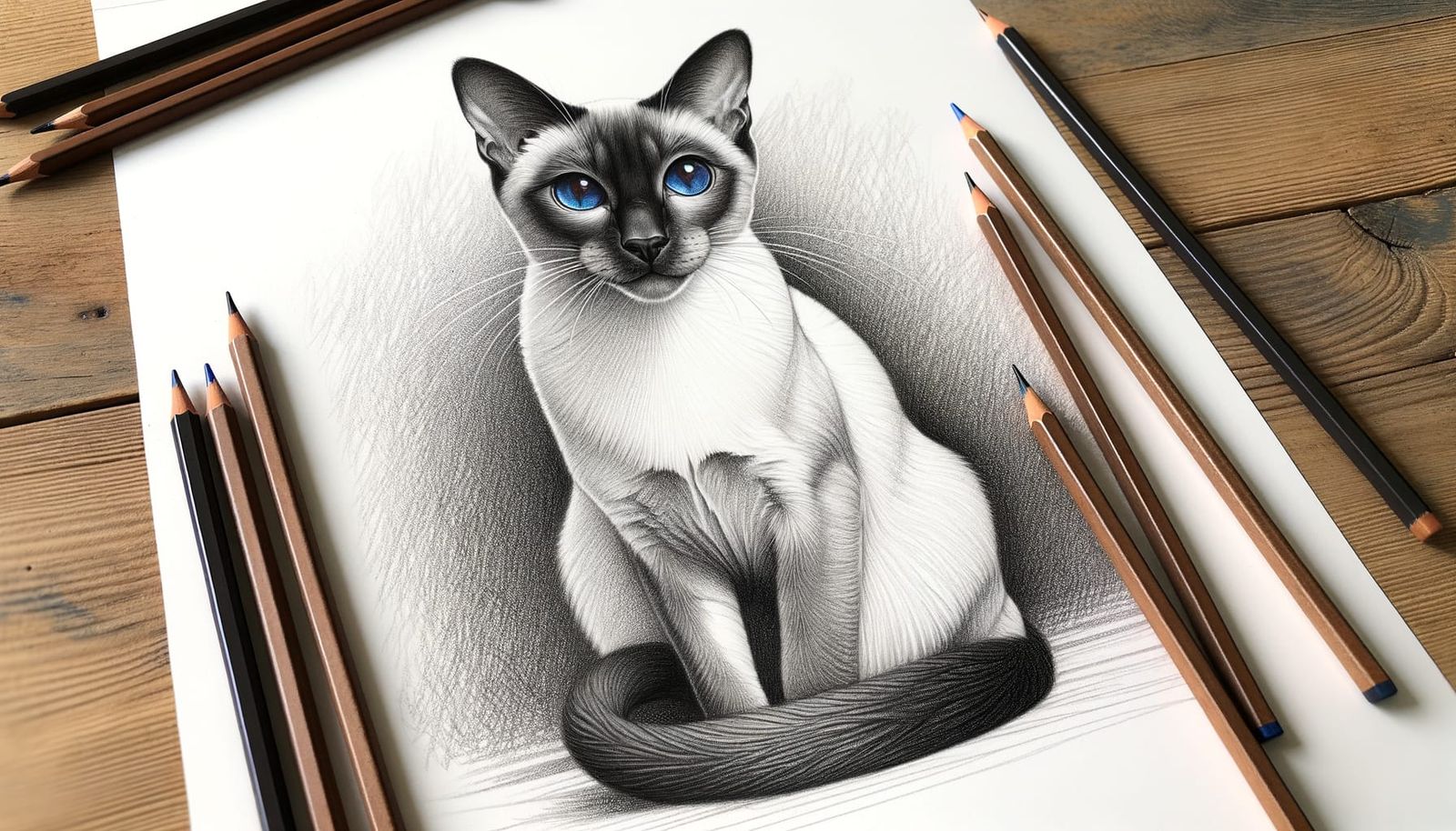 Detailed Pencil Sketch of a Siamese Cat
