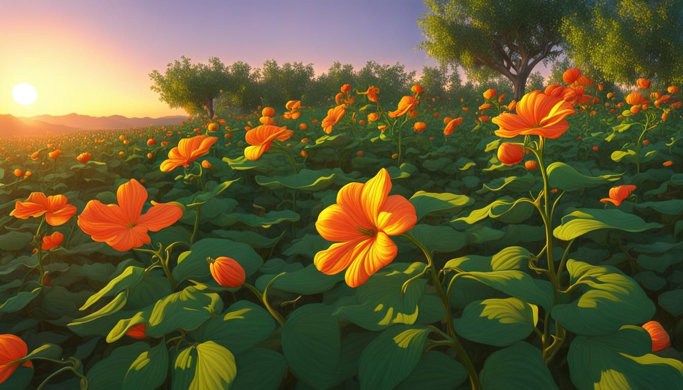 Sunset Over Ranch: Hyper-Realistic Pumpkin Flower