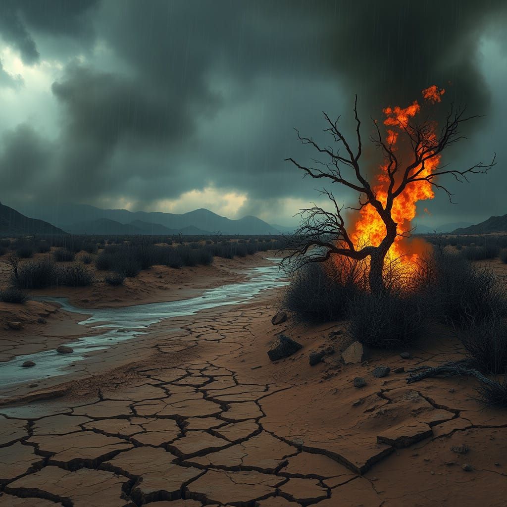 Dry Riverbed Drenched in Turbulent Storm
