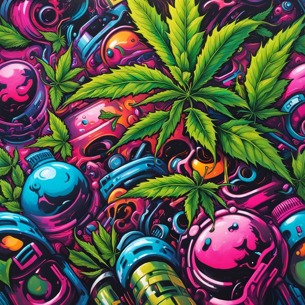 Cyberpunk Cannabis Graffiti Art in Street Style