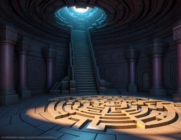 Pixar-Style 3D Labyrinth with Radial Gradient