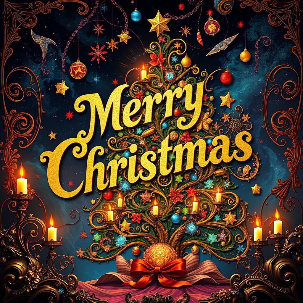 Surreal Christmas Tree Radiates Golden Glory in Cosmic Style