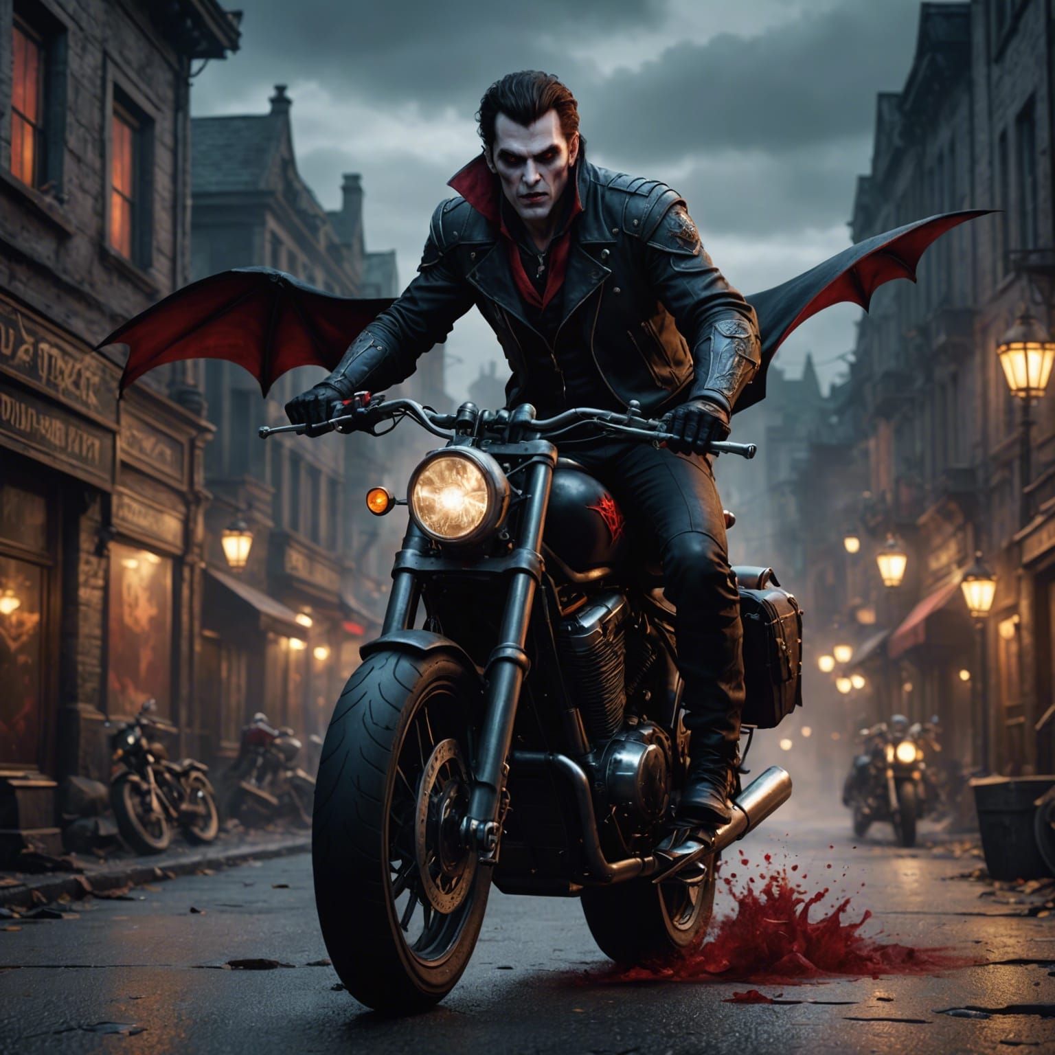 Vampire Motorcycle Rider: Detailed Fantasy Art