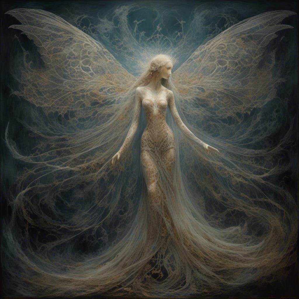 Ethereal Glowing Creature with Gothic Lace