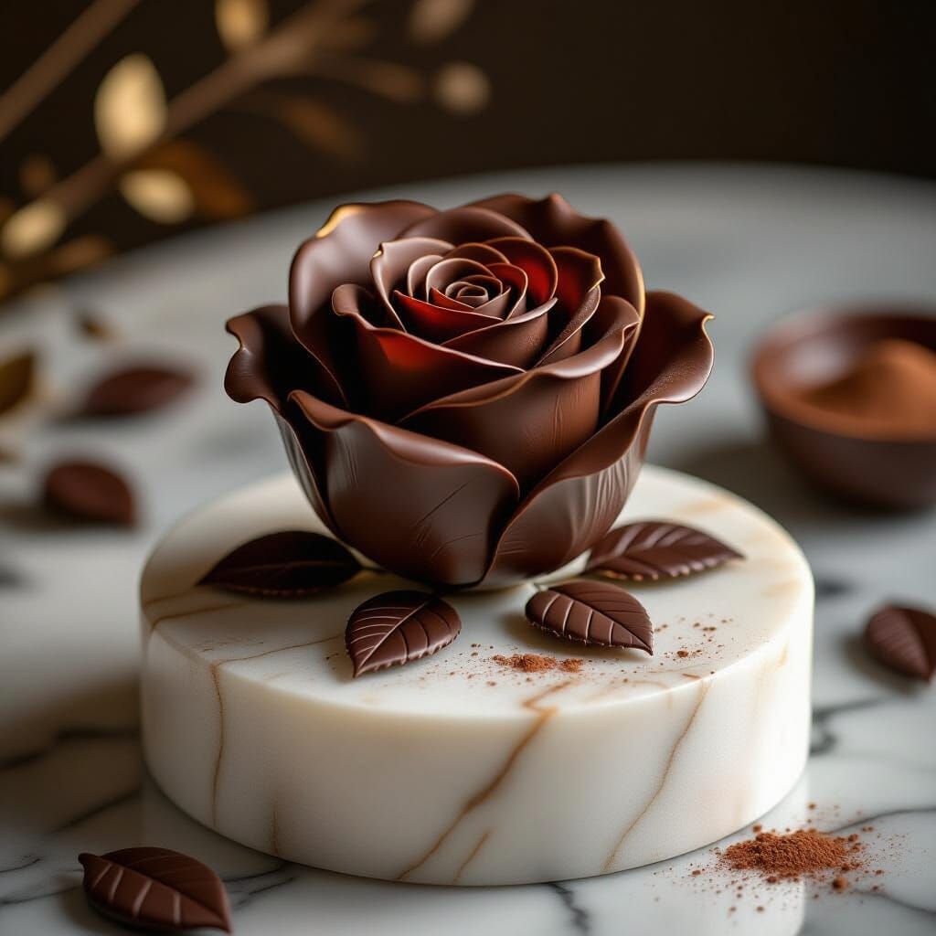 Exquisite Chocolate Rose Sculpture in Macro Shot