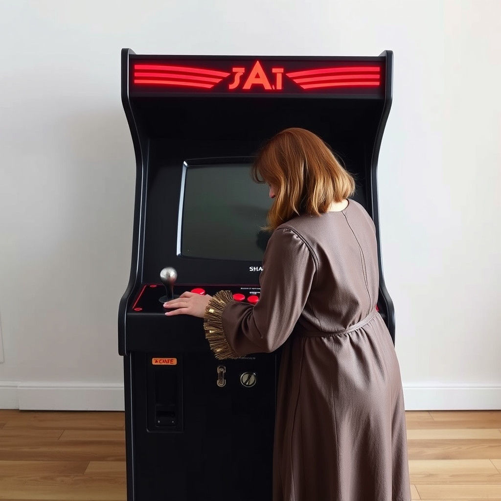 Vintage Sci-Fi: Woman with 1980s Atari Console