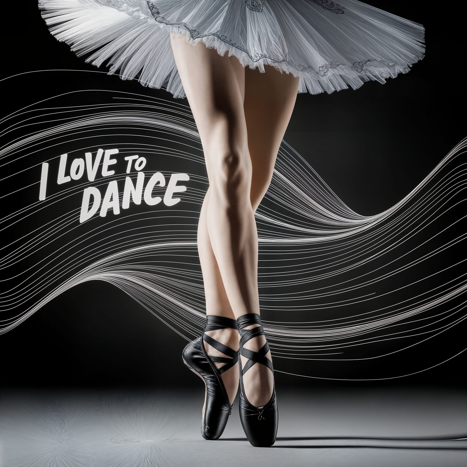 Hyperrealistic Dancer in White Tutu with Swirling Lines