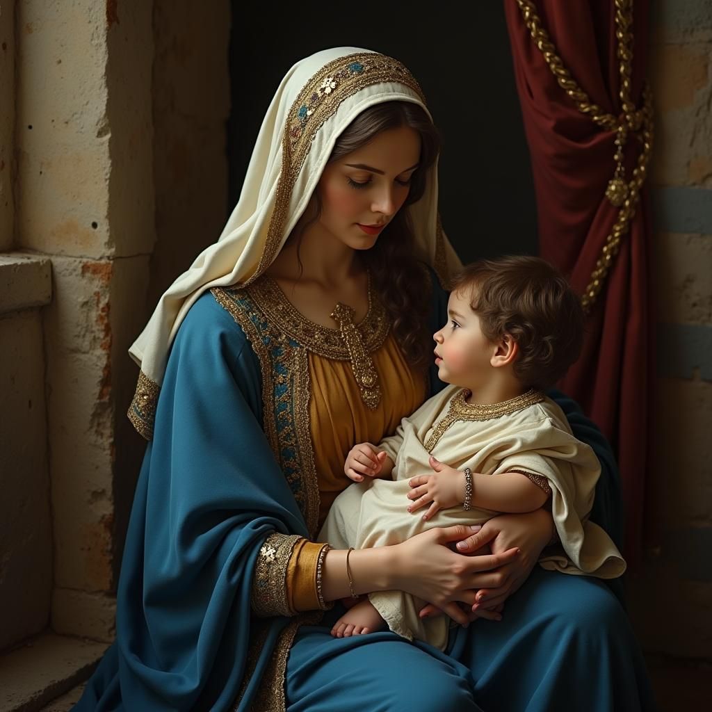 Mary Queen with Baby Jesus in Palace, 8K