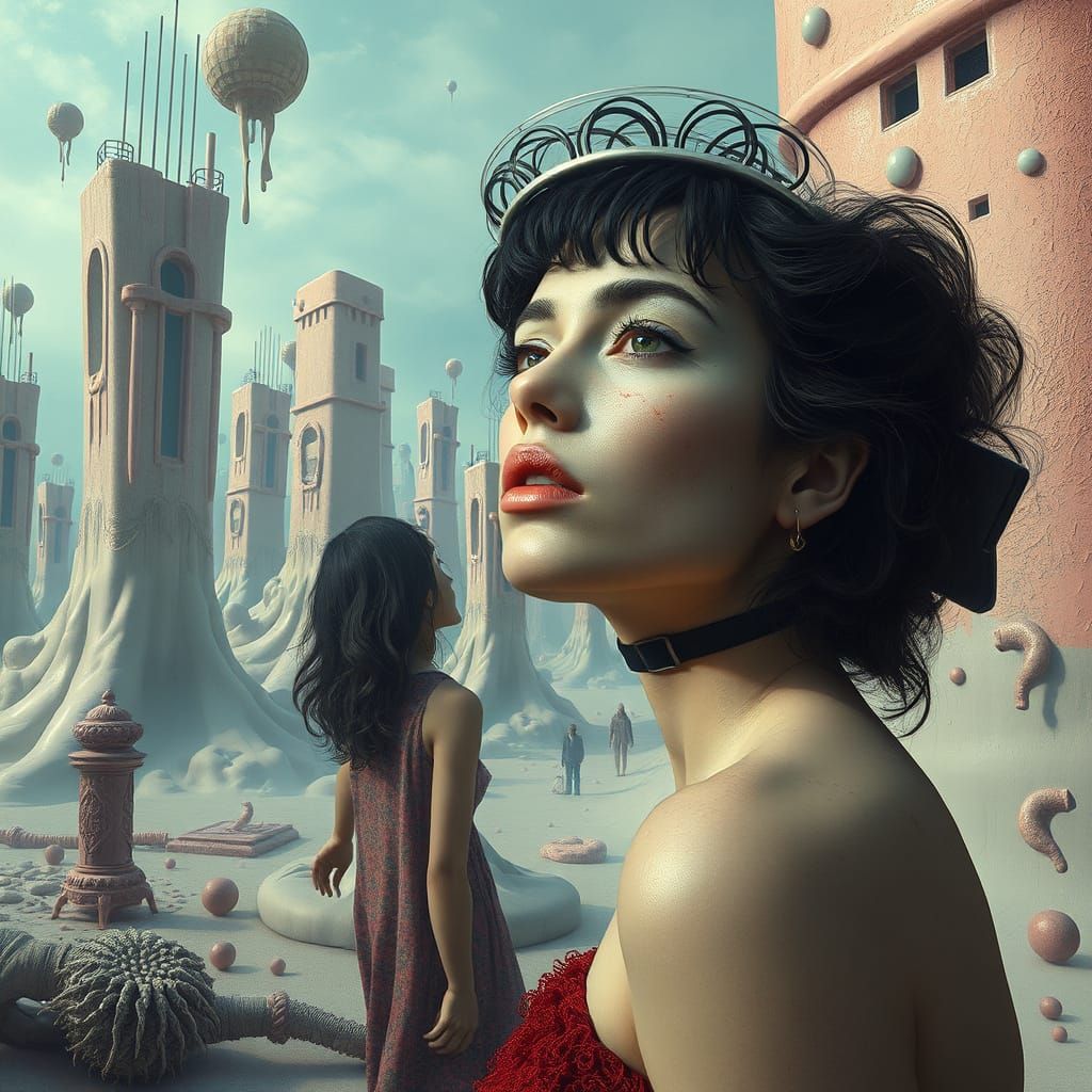 Surreal Dreamscape Woman in Melting City