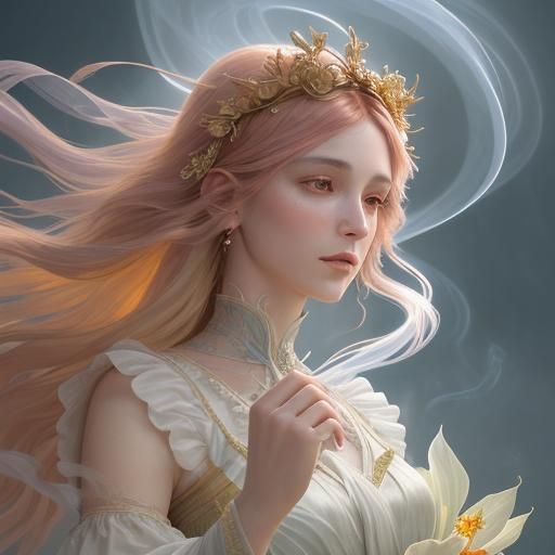 Ethereal Woman with Gentle Glow in Art Nouveau Style