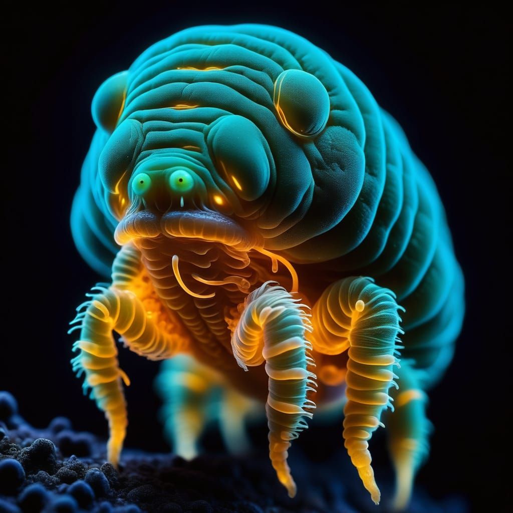 Bioluminescent Tardigrade Infected with Cordyceps