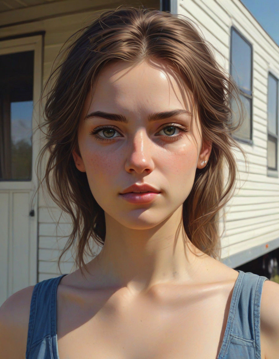 Hyper Realistic Portrait of a Young Woman Standing in a Trai...