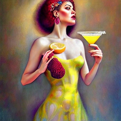 Beautiful Woman with Margarita: Hyperrealistic Digital Art