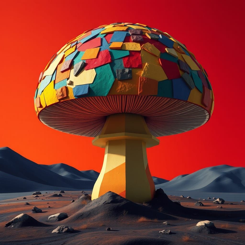 Giant Mosaic Mushroom in Cubist Art Deco Style