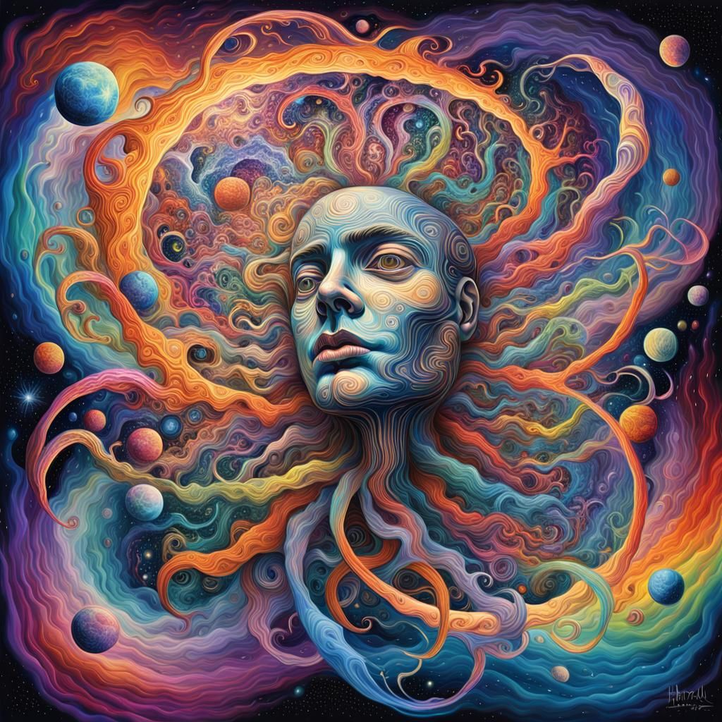 Multidimensional Being in Surreal Cosmic Astral Art