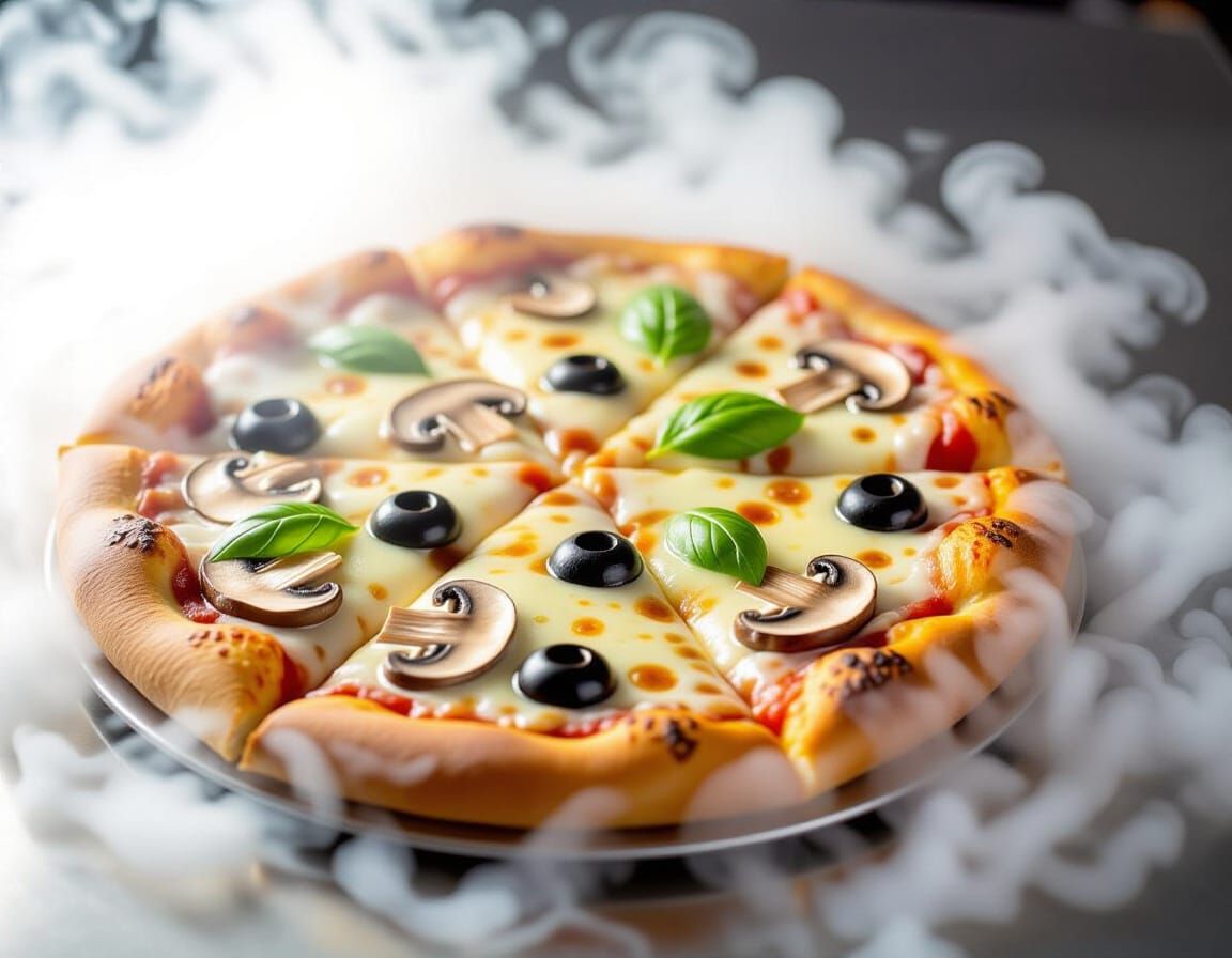 Pizza Formed from Vapor with Mushrooms and Olives