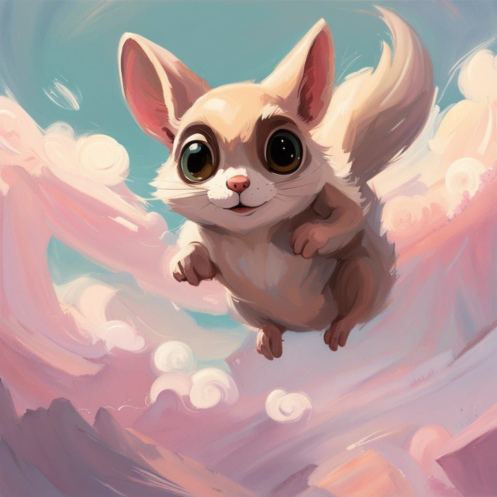 Fantasy Flying Squirrel Gliding Through Pastel Clouds