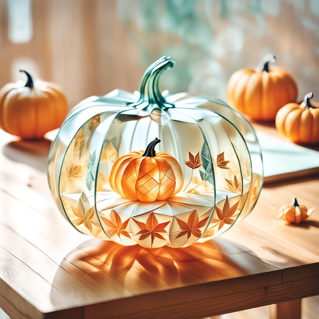 Glass Pumpkin Double Exposure with Origami