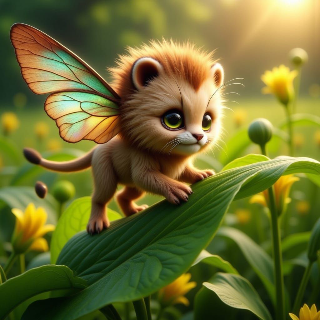 Whimsical Lion-Moth Hybrid in a Lush Meadow