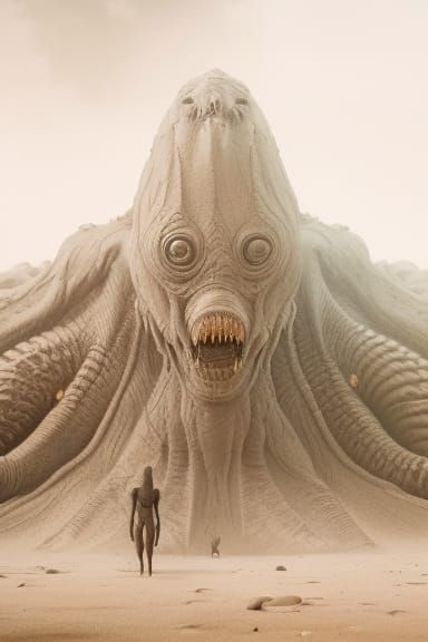 Bioorganic Sand Monster in Biopunk Horror Style